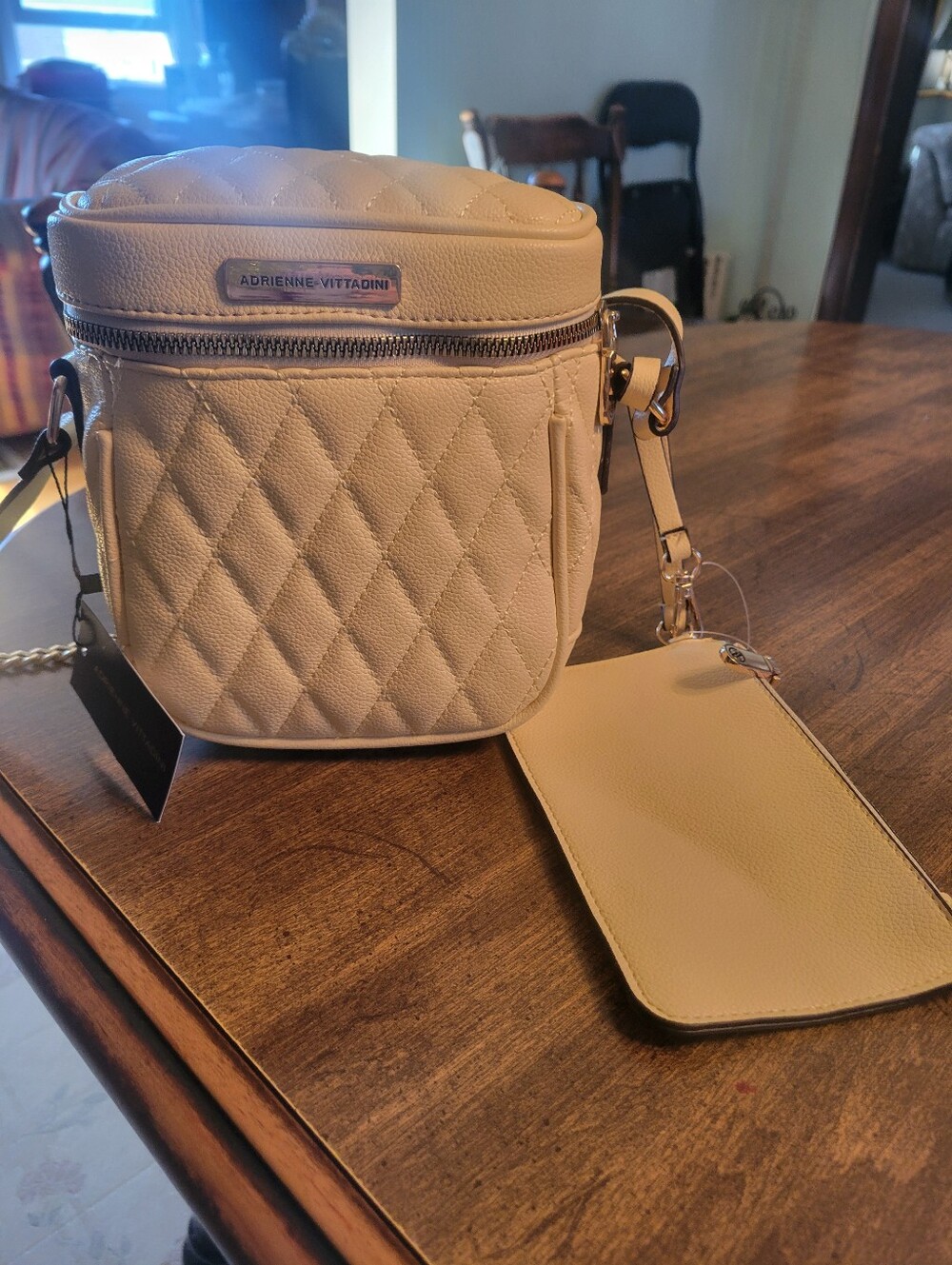 Adrienne Vittadini Light Yellow Quilted Crossbody with Detachable Card Holder